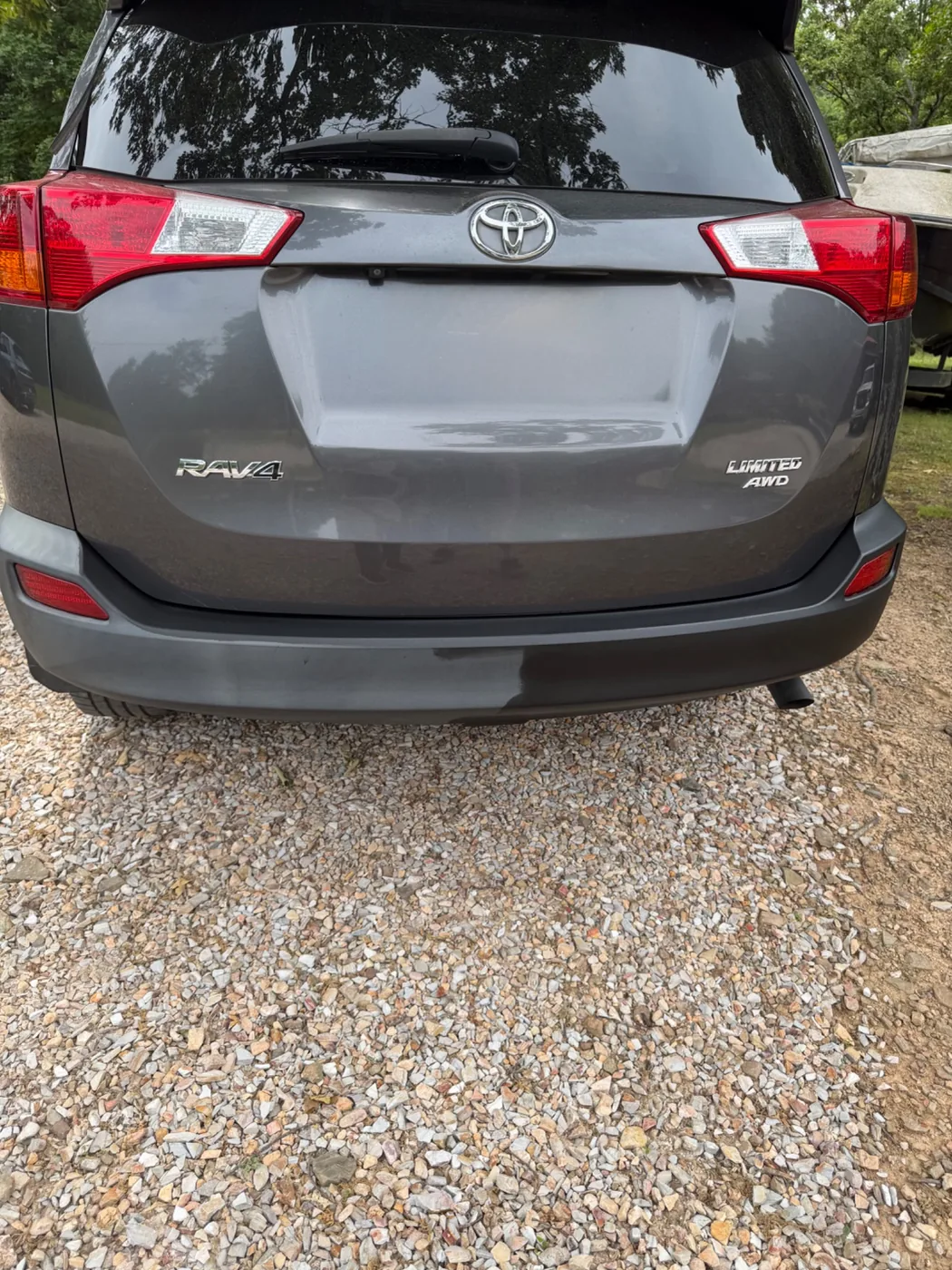 Restored rear trim on a gray Toyota RAV4